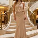 Nadia | Abito Midi Senza Maniche con Scollo Drappeggiato