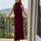 Nadia | Abito Midi Senza Maniche con Scollo Drappeggiato
