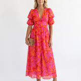 Willa | Vestito Midi con Scollo a V e Maniche a Palloncino
