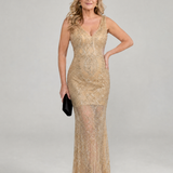 Serena | Vestito Midi con Pannello Trasparente e Paillettes