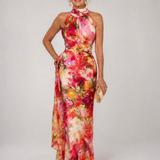 Elisabetta | Abito Maxi a Stampa Floreale con Collo Halter