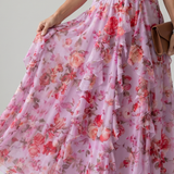 Norma | Abito Maxi Floreale con Scollo All'Americana e Corpino Arricciato