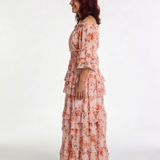 Rosalba | Abito Maxi a Spalle Scoperte con Rouches Floreali