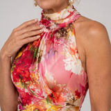 Elisabetta | Abito Maxi a Stampa Floreale con Collo Halter