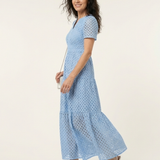 Brielle | Vestito midi a maniche corte con scollo a V e balze