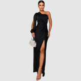 Meda - Elegante maxi abito a spalla unica