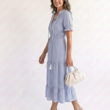 Rossella | Abito Midi a Righe con Maniche Corte