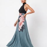 Olimpia | Abito Maxi con Corpetto Halter e Gonna Floreale