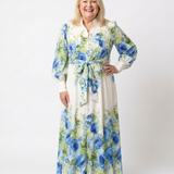 Harper | Abito Maxi a Maniche Lunghe con Fiori e Bottoni