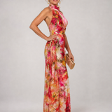 Elisabetta | Abito Maxi a Stampa Floreale con Collo Halter