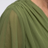 Celeste | Abito Midi Drappeggiato con Scollo a V e Cintura in Vita