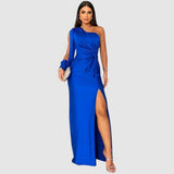 Meda - Elegante maxi abito a spalla unica