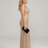 Serena | Vestito Midi con Pannello Trasparente e Paillettes