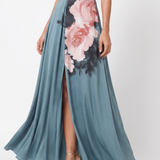 Olimpia | Abito Maxi con Corpetto Halter e Gonna Floreale