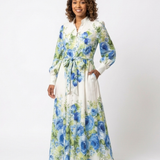 Harper | Abito Maxi a Maniche Lunghe con Fiori e Bottoni