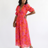 Willa | Vestito Midi con Scollo a V e Maniche a Palloncino