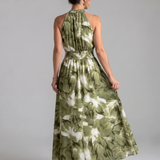 Olivia | Abito Midi con Vita Arricciata e Stampa Astratta