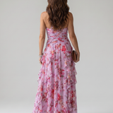 Norma | Abito Maxi Floreale con Scollo All'Americana e Corpino Arricciato