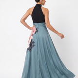 Olimpia | Abito Maxi con Corpetto Halter e Gonna Floreale