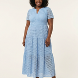 Brielle | Vestito midi a maniche corte con scollo a V e balze