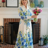 Harper | Abito Maxi a Maniche Lunghe con Fiori e Bottoni