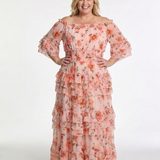 Rosalba | Abito Maxi a Spalle Scoperte con Rouches Floreali