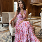 Norma | Abito Maxi Floreale con Scollo All'Americana e Corpino Arricciato
