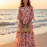 Rosalba | Abito Maxi a Spalle Scoperte con Rouches Floreali