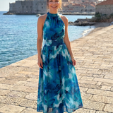 Olivia | Abito Midi con Vita Arricciata e Stampa Astratta
