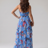 Norma | Abito Maxi Floreale con Scollo All'Americana e Corpino Arricciato