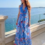 Norma | Abito Maxi Floreale con Scollo All'Americana e Corpino Arricciato