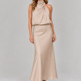 Nadia | Abito Midi Senza Maniche con Scollo Drappeggiato