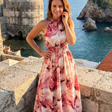 Olivia | Abito Midi con Vita Arricciata e Stampa Astratta