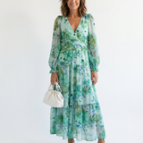 Thea | Vestito Maxi Floreale a Maniche Lunghe