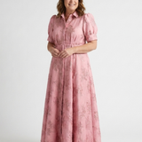 Xanthea | Abito Lungo a Camicia con Cintura Floreale Testurizzata