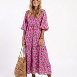 Allegra | Abito Midi a Maniche Tre Quarti con Scollo a V