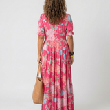 Eleonora | Abito Midi Floreale a Maniche Corte con Scollo a V