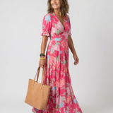 Eleonora | Abito Midi Floreale a Maniche Corte con Scollo a V