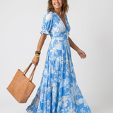 Eleonora | Abito Midi Floreale a Maniche Corte con Scollo a V
