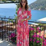 Eleonora | Abito Midi Floreale a Maniche Corte con Scollo a V