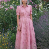 Xanthea | Abito Lungo a Camicia con Cintura Floreale Testurizzata