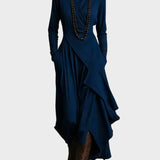 Teresa - Abito maxi in maglia asimmetrica con colletto