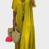 Linnea – Abito maxi morbido con rouches e scollatura a V
