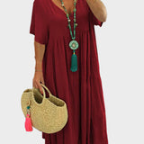 Linnea – Abito maxi morbido con rouches e scollatura a V