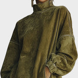 Abito in Fausz Suede con Collo Alto e Frange