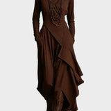 Teresa - Abito maxi in maglia asimmetrica con colletto