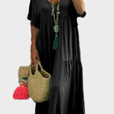 Linnea – Abito maxi morbido con rouches e scollatura a V