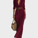 Abito maxi in suede con chiusura singola e colletto