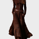 Helena - Abito maxi in suede blu navy con cintura