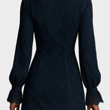 Jasmine – Mini vestito blu in suede con pizzo